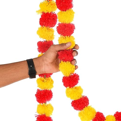 Vista 18 de 5 guirnaldas de flores artificiales de caléndula de 5 pies de largo, celebraciones, bodas indias, eventos temáticos, decoraciones, decoraciones