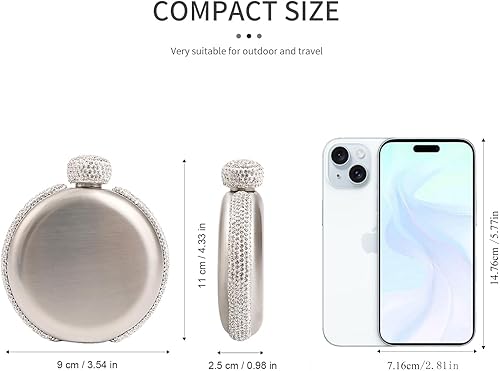 Miniatura 4 de Frasco de licor de cadera para mujer, a prueba de fugas, de acero inoxidable 304, con diamantes de imitación, portátil, con embudo, regalo brillante