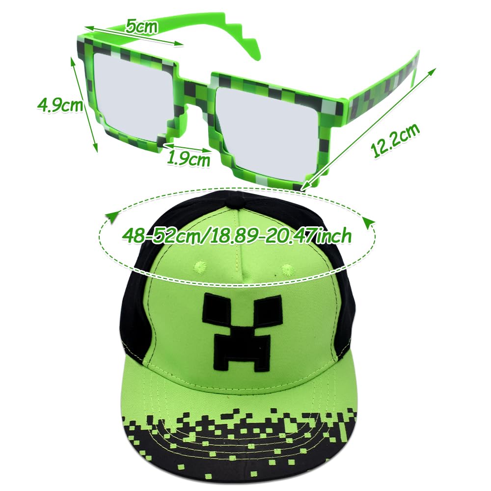 Minecraft Gorra de Béisbol para Niños, 2PCS Conjunto con Gafas de Sol, Bordada Transpirable Ajustable