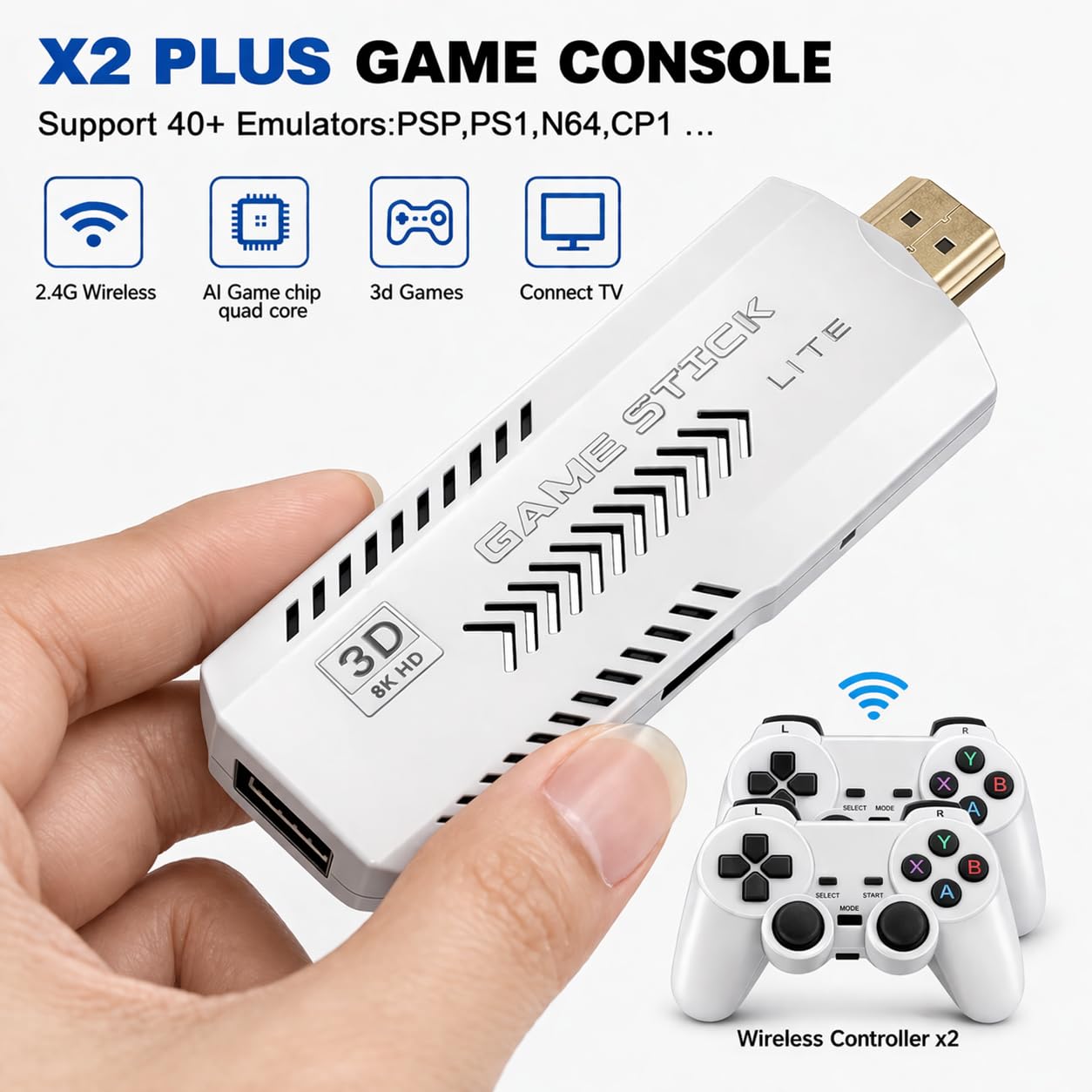 Monex Garment 4K Retro Video Game Console for TV with Wireless Controllers, 20000+ Built-in Games, HDMI Plug & Play Gaming Stick, Classic Arcade Gaming System for Kids & Adults 2