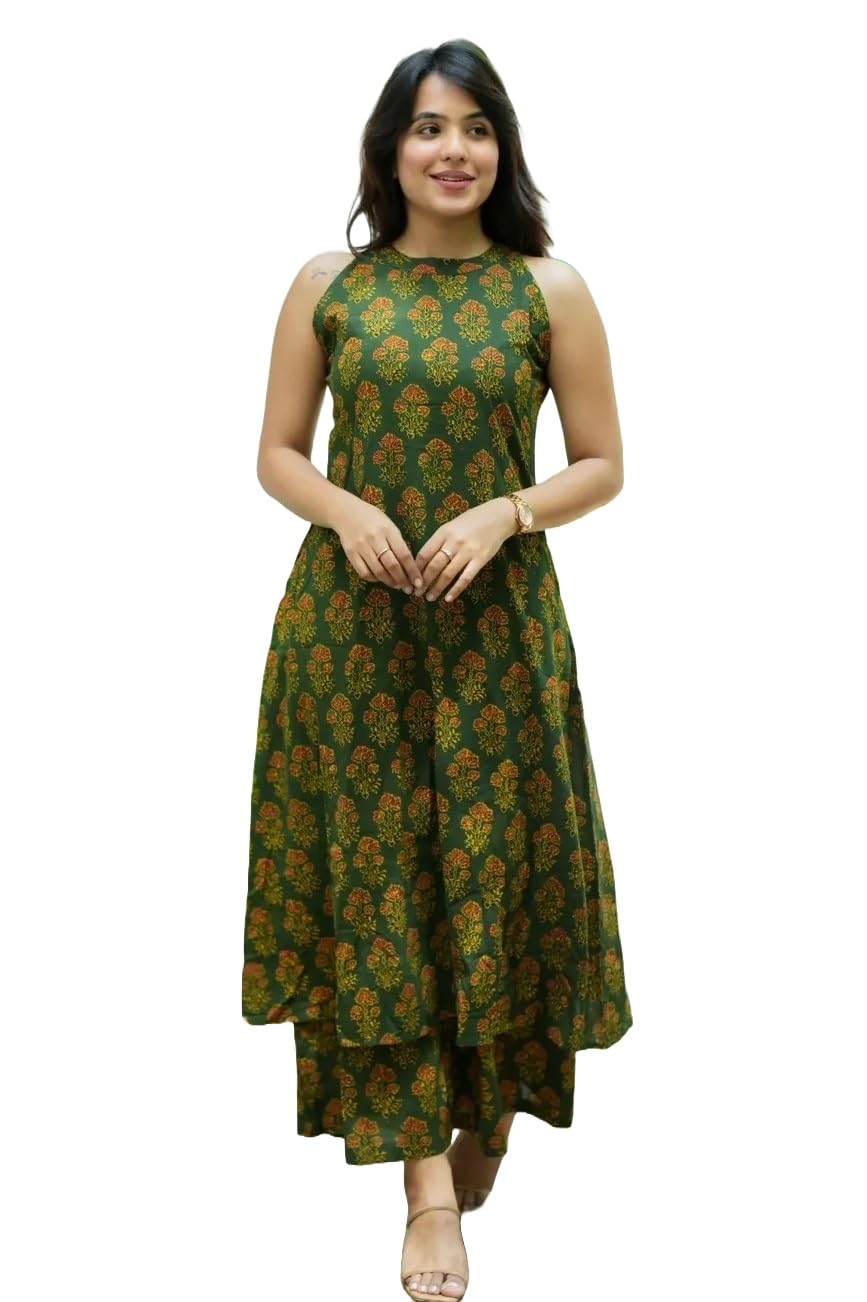 nermosa Women Pure Cotton Kurta Palazzo Set | Sleeveless Printed Kurta with Palazzo Pants | Summer Friendly, Office Wear Co-Ord Set-picture-37