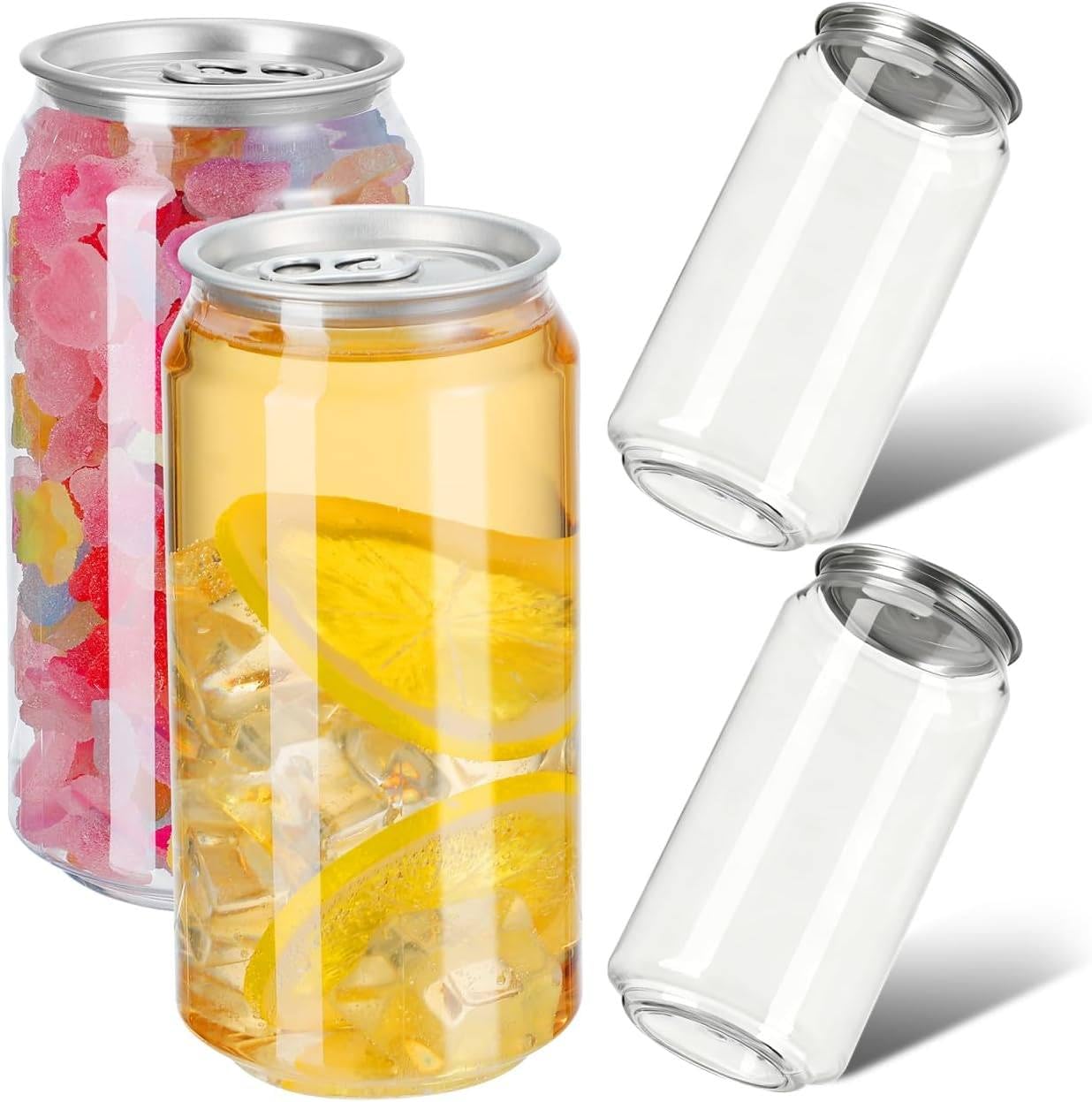 Gobelets en Forme de canette,Contenants Transparents avec Couvercle,Bouteille de jus Polyvalente pour café glacé,Smoothies,bière et Cocktails 200pcs