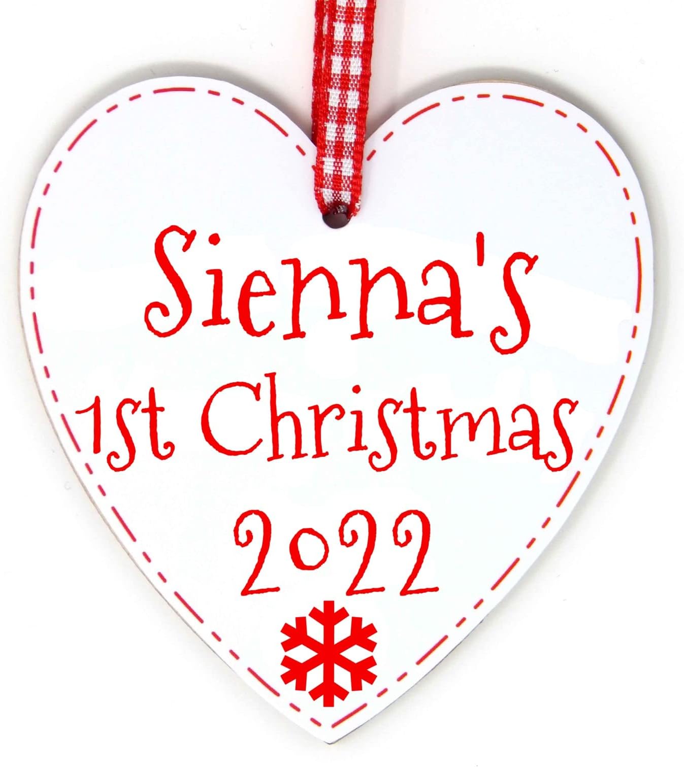 Baby's First Christmas Heart Decoration Personalised with Any Name and Year - Baby 1st Xmas Tree Decoration Bauble Handmade in The UK