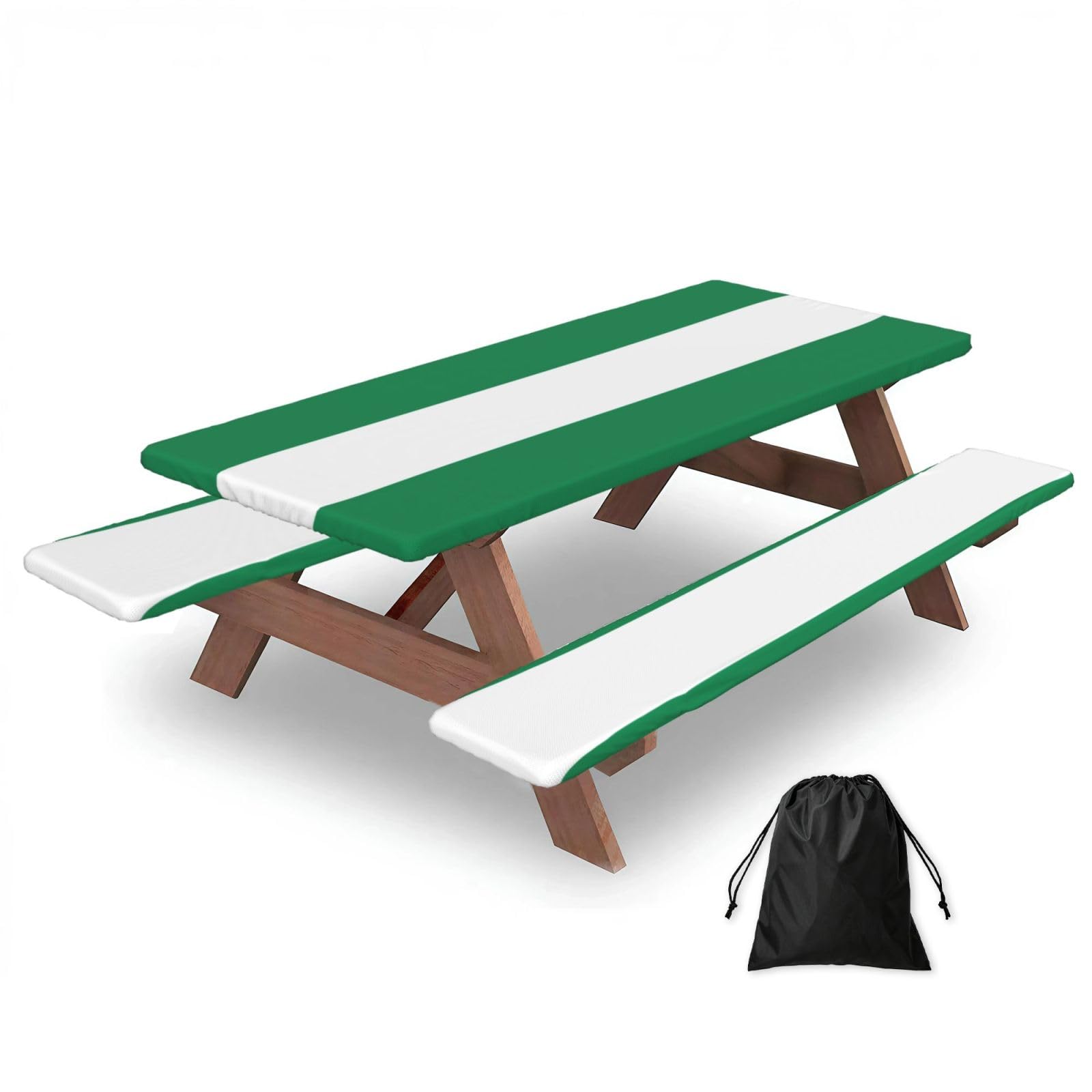 Flag Of Nigeria Print 183cm Picnic Table Cover With Bench Covers, Waterproof Elastic Tablecloth Set For Outdoor