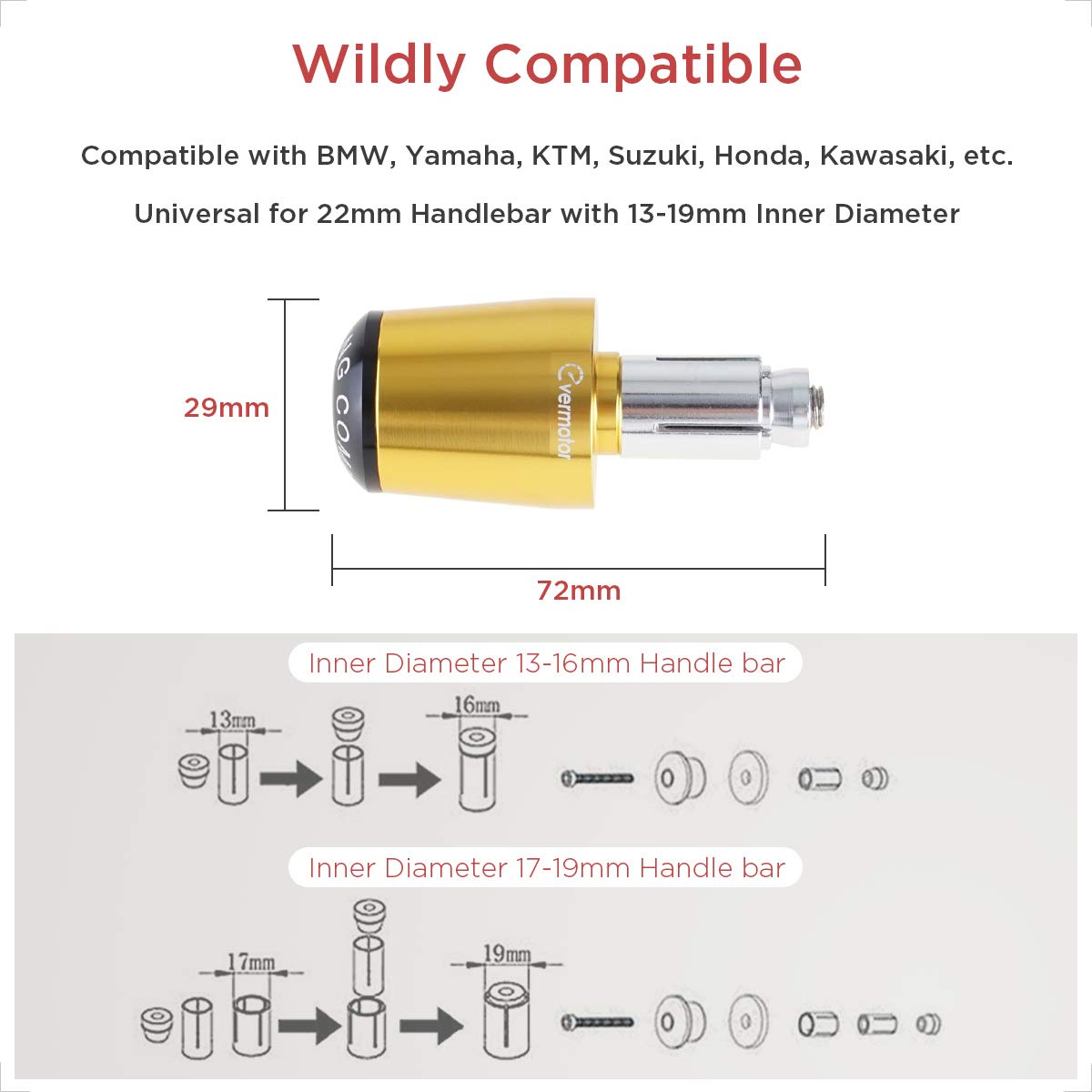 Tappi Terminali Per Manubrio Moto - In Alluminio CNC, Per &Oslash;22mm, Nero