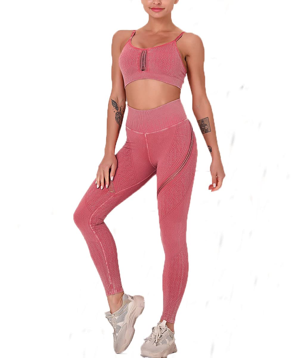 Elhada Workout Outfits Activewear Sets for Women Control Yoga Leggings Butt Lifters Sports Bra