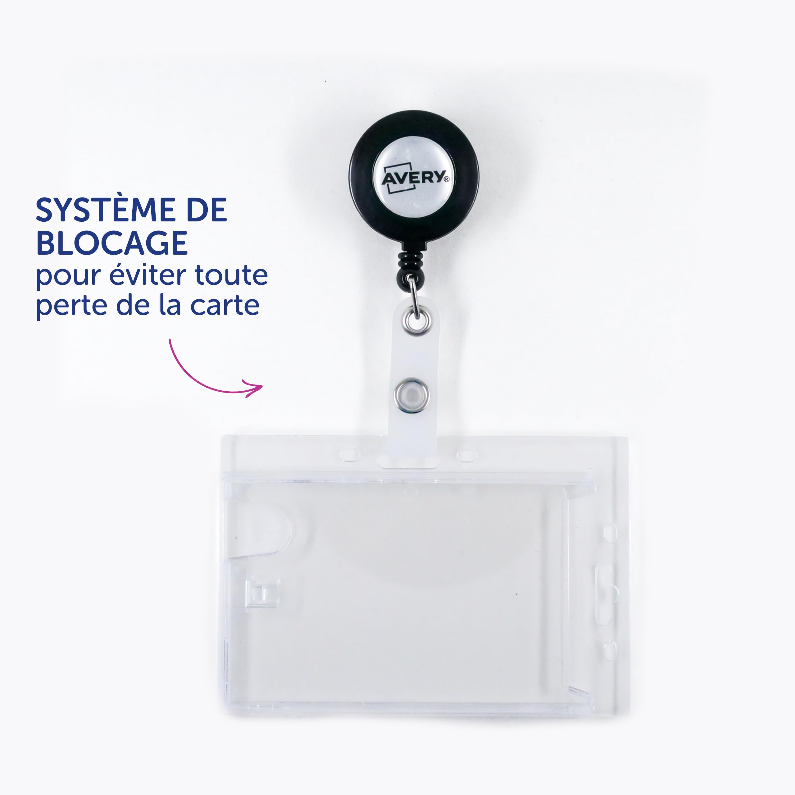 AVERY - Boite de 10 porte-cartes en plastique rigide transparent avec enrouleur, Pour 2 cartes magnétiques, Format 90 x 54 mm, (4827)