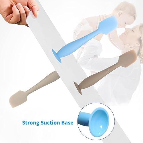 Miniatura 5 de Paquete de 3 espátulas aplicadoras de crema para pañales de bebé, espátula de silicona suave para pasta de glúteos con base de ventosa (cian, rosa,
