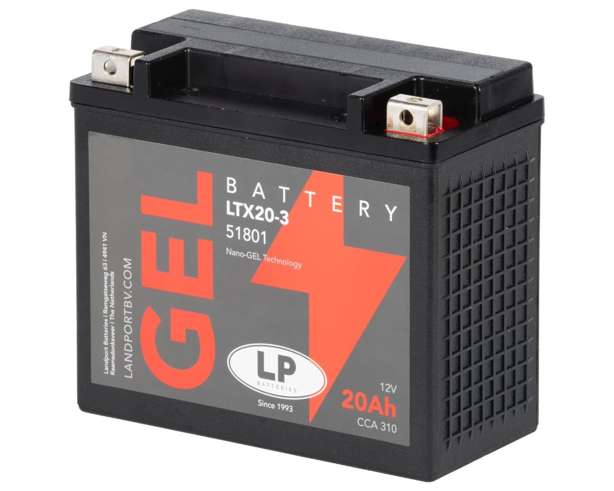 LANDPORT Batterie Typ LTX20-3 Gel 12V 20Ah, kompatibel mit Yamaha XVZ, XVS | Vergleichstypen YTX20L-BS, CTX20L-BS, GTX20-BS; kompatibel mit Triumph Trophy, Tiger, Kymco MXU, HD XL, VRSCF, FXSTS, FLSTN
