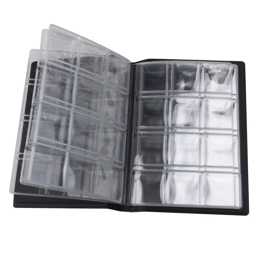 Album à Pièces 120 Pochettes – Similicuir Noir, Rabats Anti-chute, Transparent – Collectionneur De Monnaies