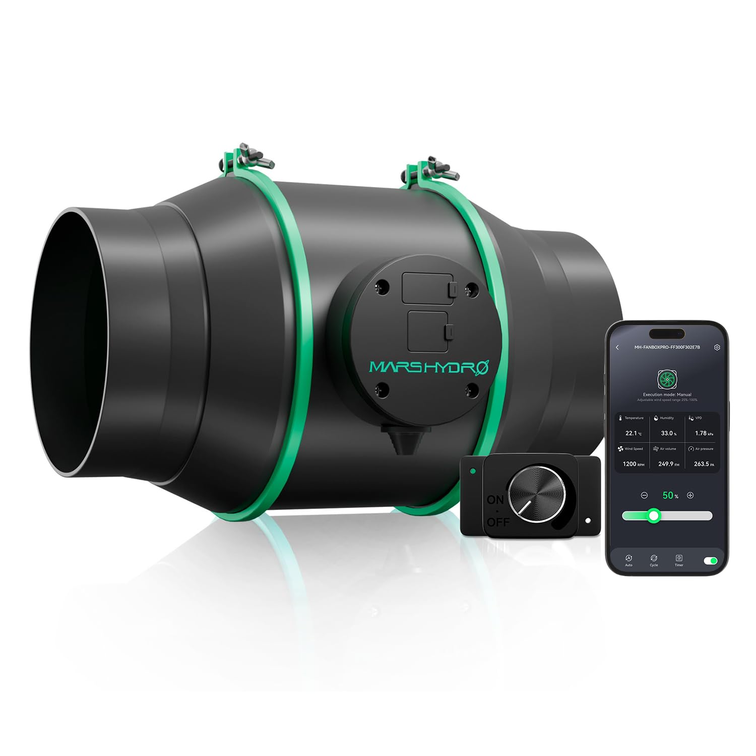 Mars Hydro iFresh - Ventilador de tubo (150 mm, 685 m³/h, motor EC silencioso, 62 W, enchufe europeo, para Growbox, tienda de cultivo e invernadero, hidroponía