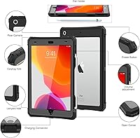 Vista 5 de ShellBox Case Funda impermeable para iPad 10.2 de 9ª/8ª/7ª generación, resistente a prueba de golpes, protector de pantalla integrado con correa