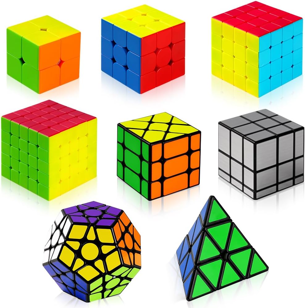 Speed Cubes, [8Pack] Magic Cubes，Puzzle Cube - Megaminx Mirror Pyramid 2x2 3x3 4x4 5x5 Puzzle Cube Collection Speed Cube Bundles for Kids& Adults