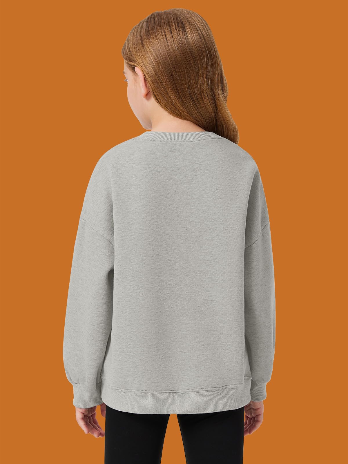 Haloumoning Sweat-shirt fille col rond surdimensionné pull enfant léger sport manches longues couleur unie basique hauts à manches longues 5-14 ans