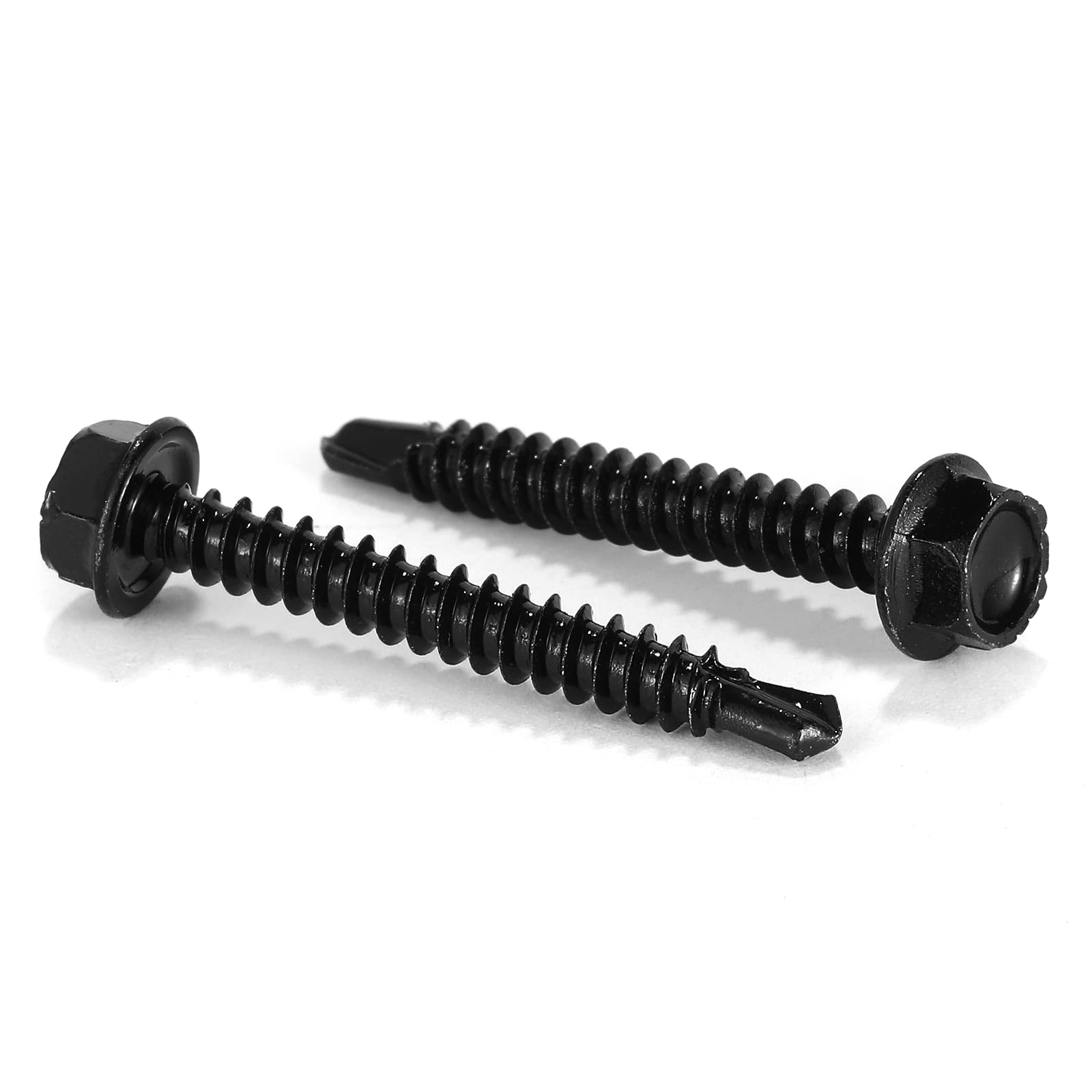 #8 x 1-1/4" Sheet Metal Screws 100PCS 410 Stainless Steel Hex Washer Head Tek Screws Fast Self Tapping Screws Black Oxide by SG TZH