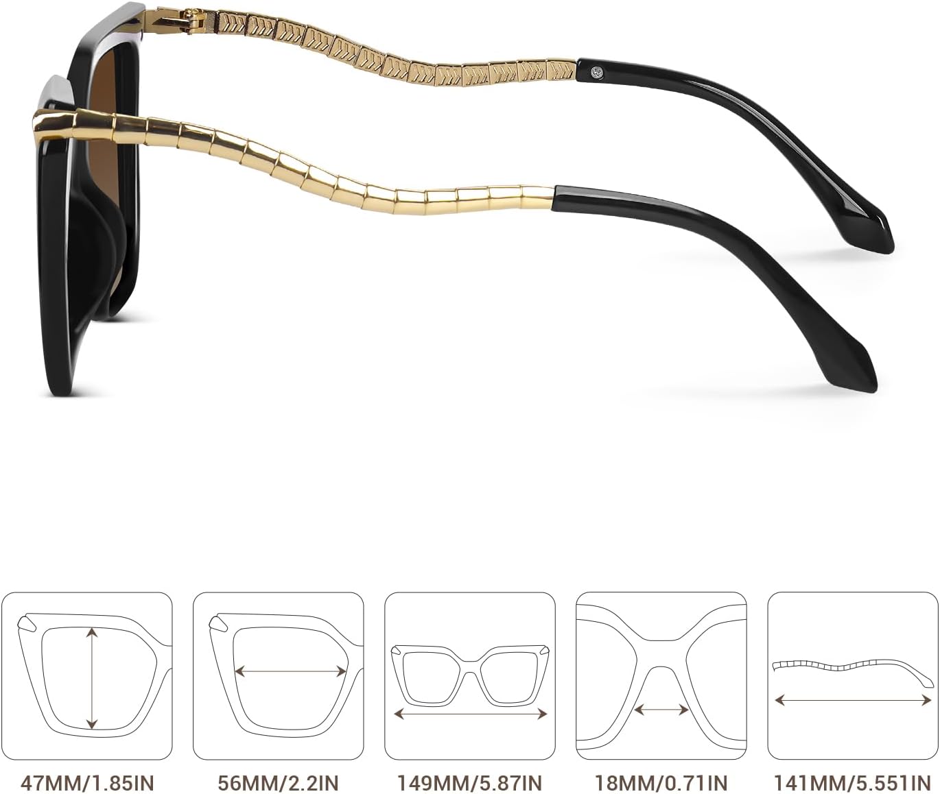 DrRelax Big Square Sunglasses Womens Retro Polarized Sun Glasses with Metal UV 400 Protection - Image 6