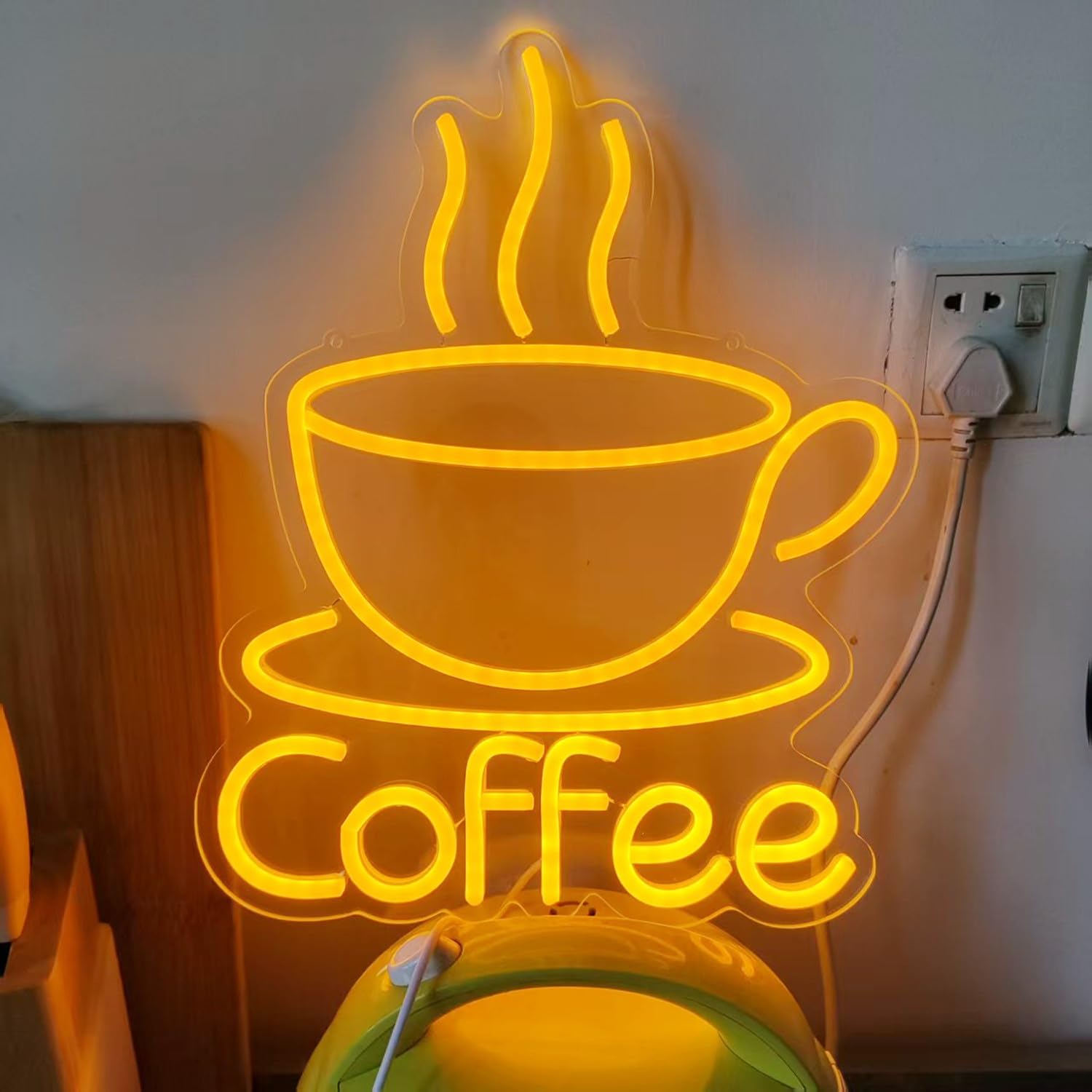 LED Coffee Cup Neon Sign Large 5V USB Powered Acrylic Neon Lights with Dimmable Switch and Hanging Chain for Coffee Cafe Bar Party Living Room Sign Gifts(Yellow) - Image 3