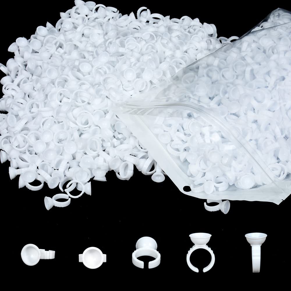AliOry 600PCS Glue Rings for Eyelash Extensions - Disposable Rings, Lovely Shape Lash Fan Blossom Glue Cups