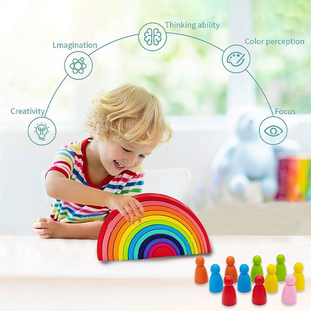 Kiuiom 4 Pièces Jeu D'empilage Arch Jouet,Arc en Ciel Bois Montessori,Kit De Bloc Montessori Jouet,Éducatif en Bois Jouet Bloc De Construction pour Enfants,pour Enfants Ans Garçon Fille