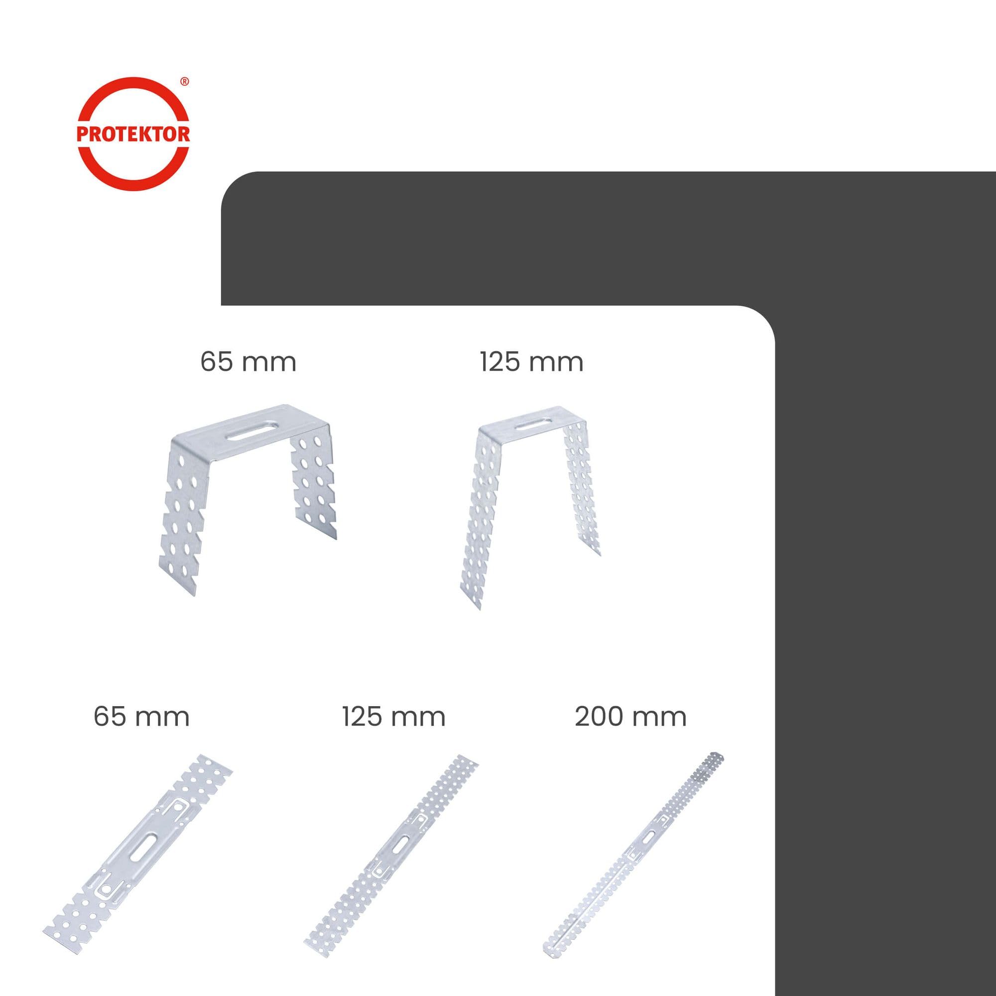PROTEKTOR 100x Colgador directo plano 6159 125mm acero galvanizado | Colgador de techo para perfiles CD 60/27, paneles de yeso, fijación directa al techo rugoso