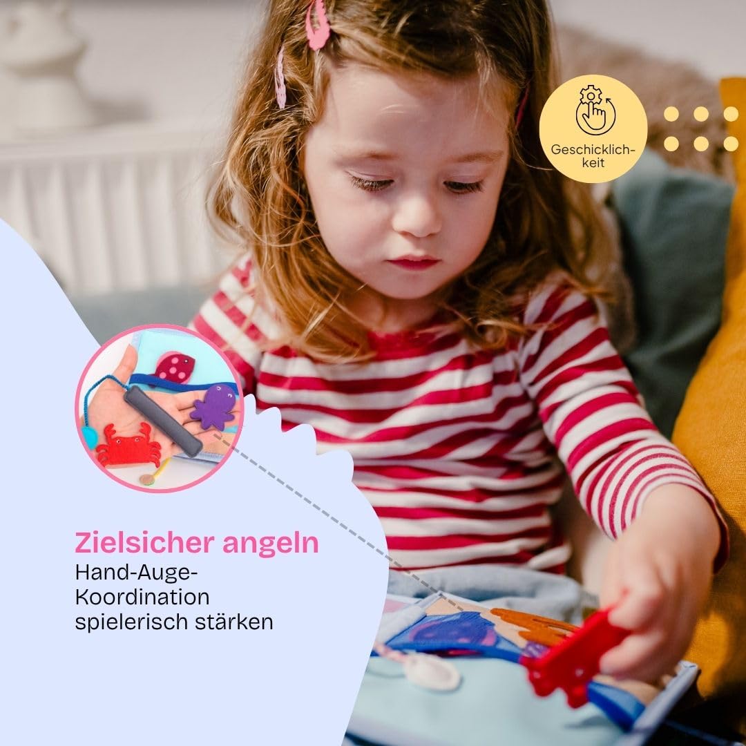 Jolly Designs – Mini Quiet Book Sonnenschein – Montessori Spielzeug ab 18 Monaten – Motorik & Kreativität fördern – Busy Book aus Filz – Handgefertigtes Filzbuch – Perfekt für unterwegs & Reisen