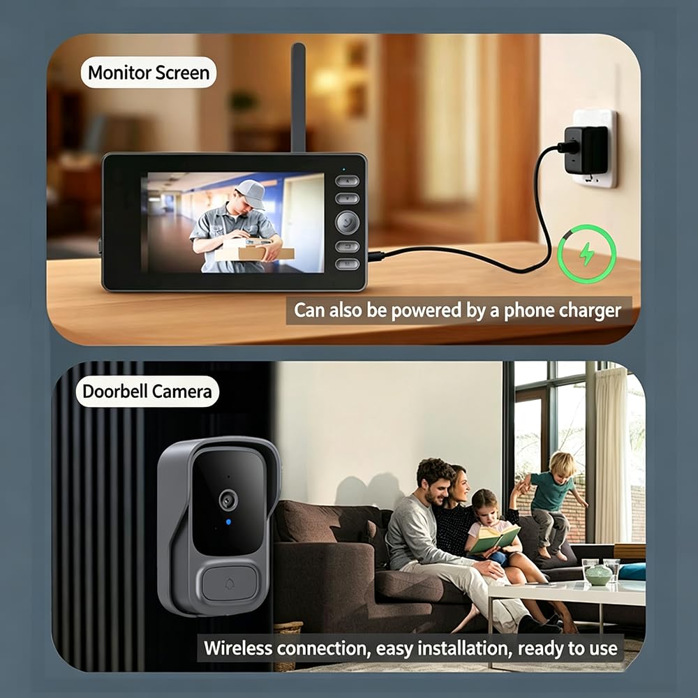 TKMARS Campanello video wireless monitor, grandangolo 120°