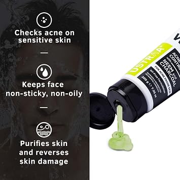 Ustraa Face Wash Acne Control - With Neem & Charcoal 7.05oz - Acne Fighting Face Wash which Controls Oil, Prevents Acne, Especially for Oily Skin, SLS & Paraben-Free