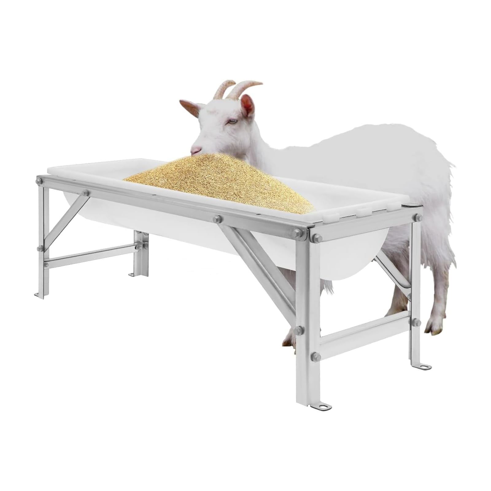 Comedero para ganado con soporte de metal, comedero de gran capacidad con estructura triangular, ideal para cabras, ovejas, caballos y alpacas