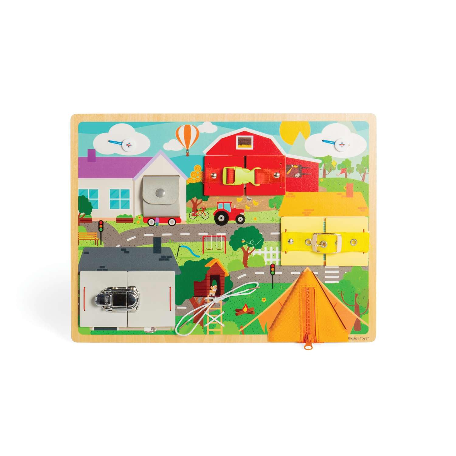 Bigjigs Toys Lifeskills Board Montessori Toy - Wooden Sensory Board for 2 Year Olds, Develops Fine Motor Skills, Quality Educational Puzzle & Early Learning Gifts