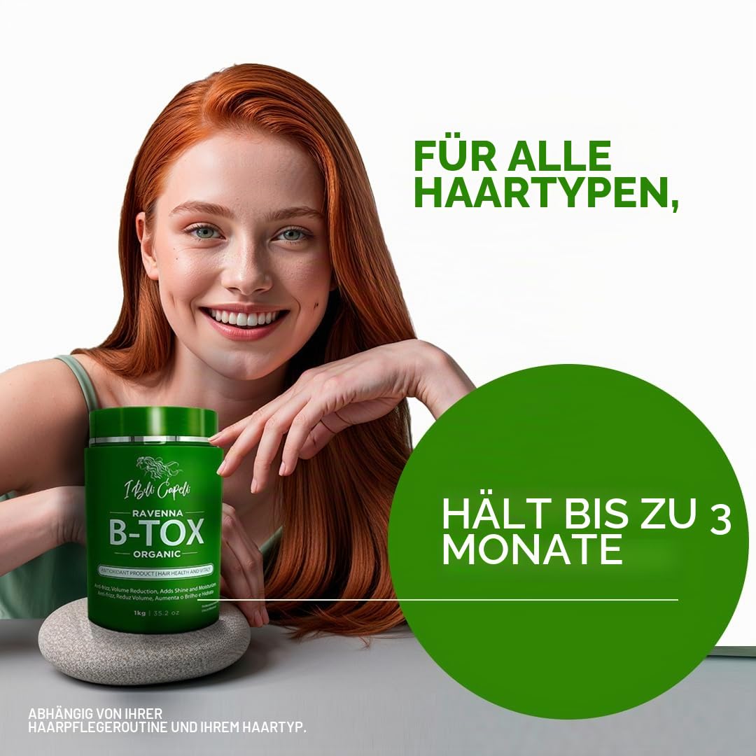 I Belli Capelli Ravenna B-tox Bio Kit, Haar B-tox Behandlung & Arganöl Maske 250g- B-tox Capilar Para el Cabello, Formaldehydfrei -Effekt Anti-Frizz, Volumenreduktion, Glättung (1 B-tox+1 Maske)