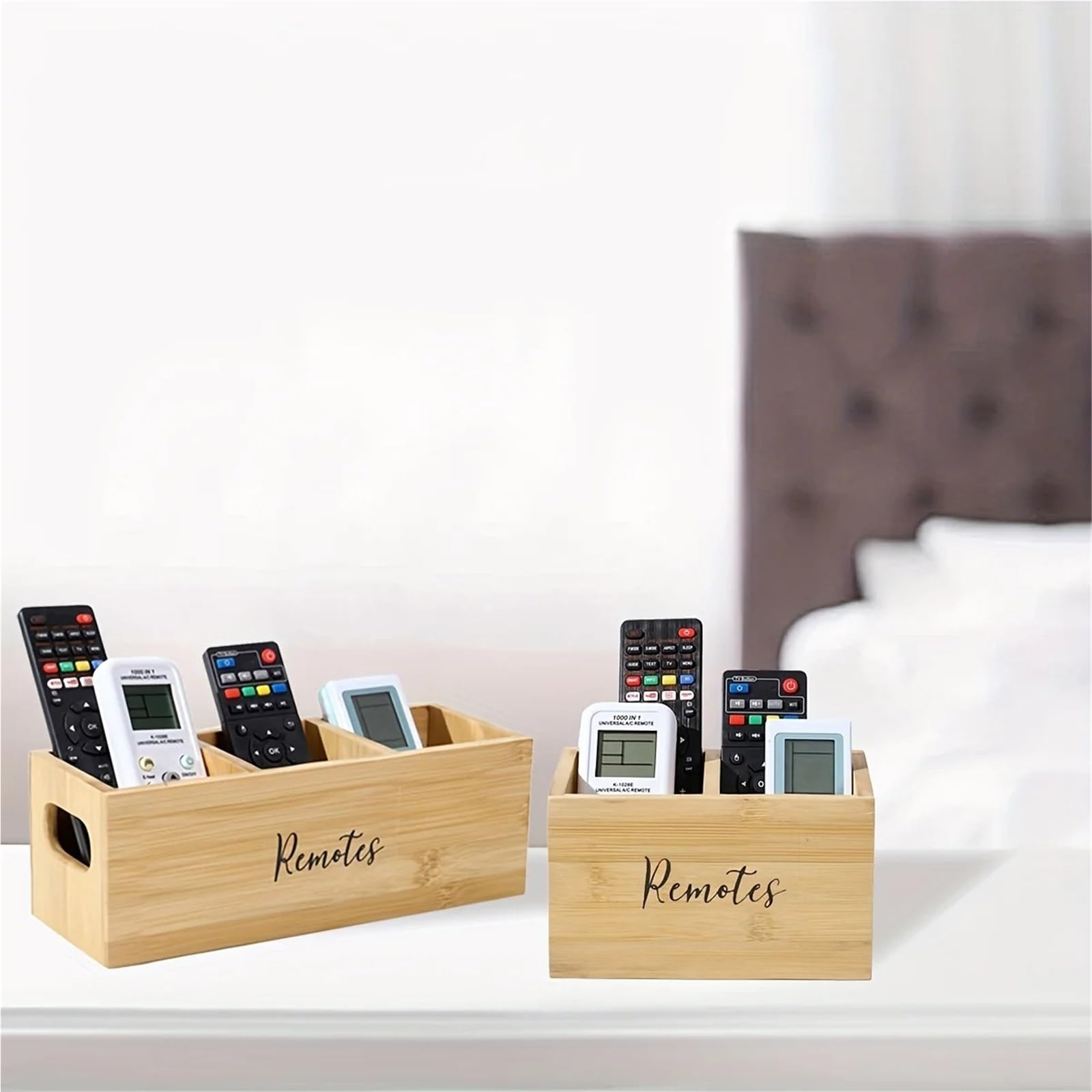 Soporte de madera para mandos a distancia Soporte for mando a distancia, carrito for de TV junto a la cama, bandeja organizadora medios madera rústica for el hogar(3 grids A)
