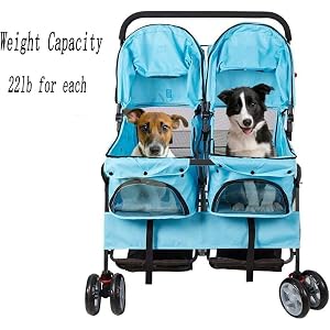 Double Pet Stroller, Foldable Double Dog Stroller for 2 Dogs Cats with 4 Wheels, Twin Walk Jogger Travel Pet Carriage Cart with Storage, Blue Double Pet Stroller, Foldable Double Dog Stroller for 2 Dogs Cats with 4 Wheels, Twin Walk Jogger Travel Pet Carriage Cart with Storage, Blue