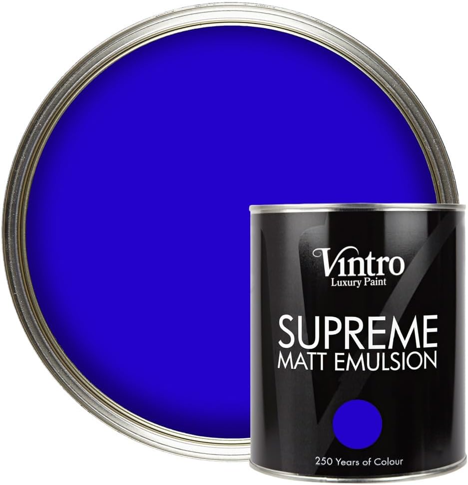– Vintro | Luxury Matt Emulsion | Electric Blue | Smooth Chalky Finish | Multi Surface Paint | for Walls, Ceilings, Wood and Metal | 1L (Electric Blue - Ultramarine)