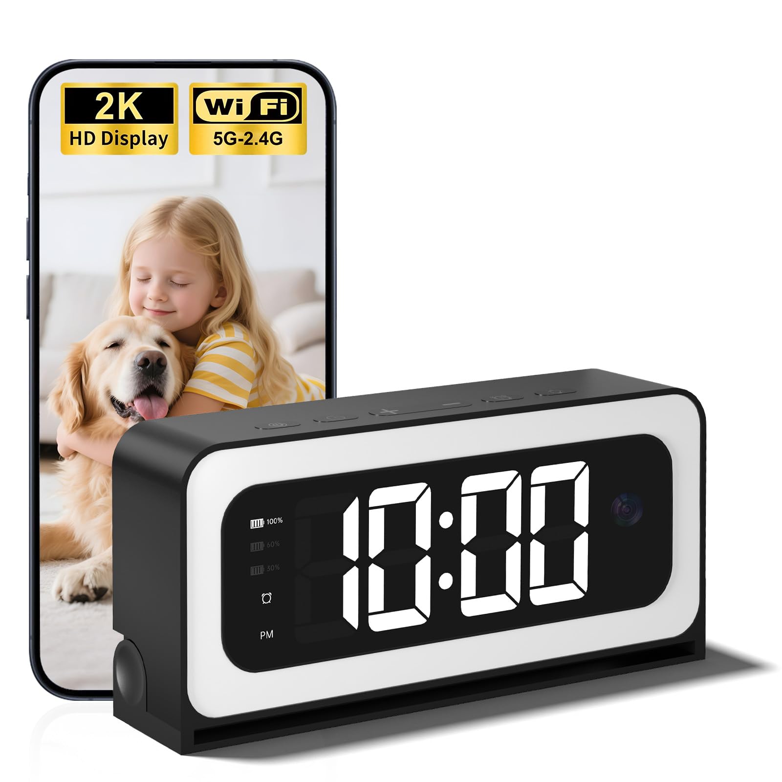 Hidden Camera Clock 2K 5G 2 4G WiFi Clock Camera Wireless Indoor Camera for Home Security Nanny Cam