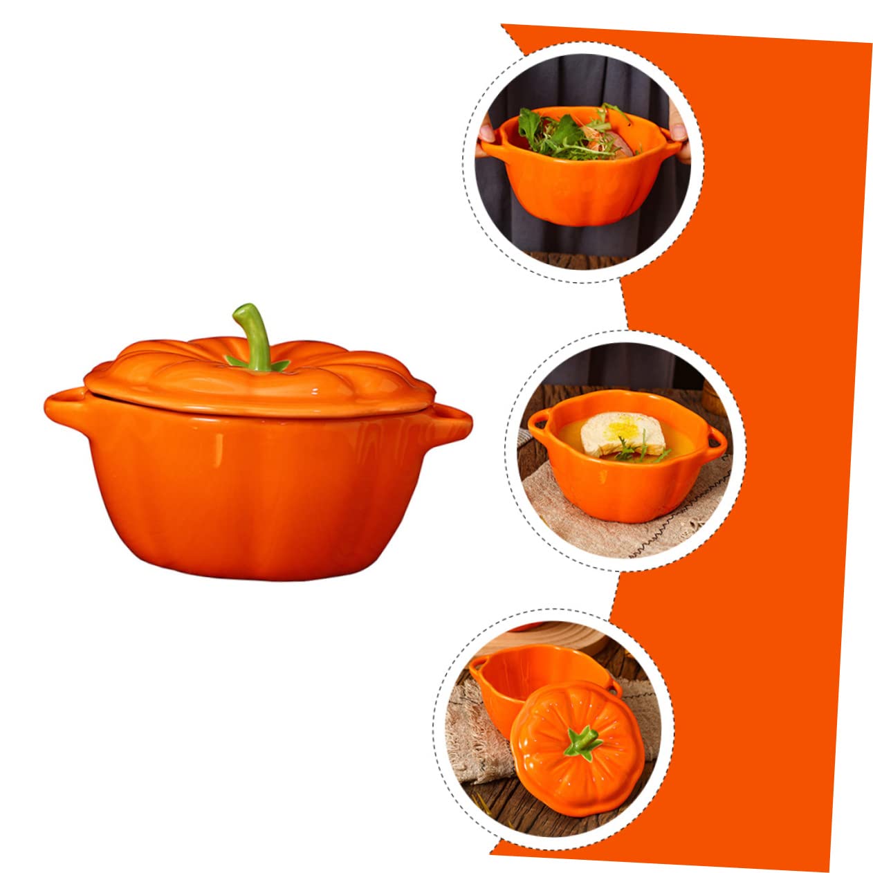 TOPBATHY 3 piezas Tazón de Cerámica con Diseño de Calabaza Resistente al Horno y Microondas para Estofar y Cocinar al Vapor Cuenco Versátil para Sopa y Postres Cocina