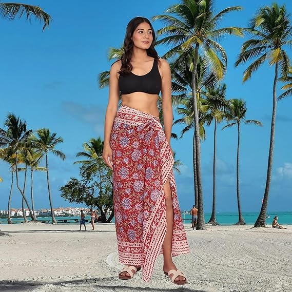 Hand Block Printed Cotton Sarong for Women – Beach Wrap, Scarf, Swimwear Cover-Up, Pareo | Lightweight Summer Gift for Her4