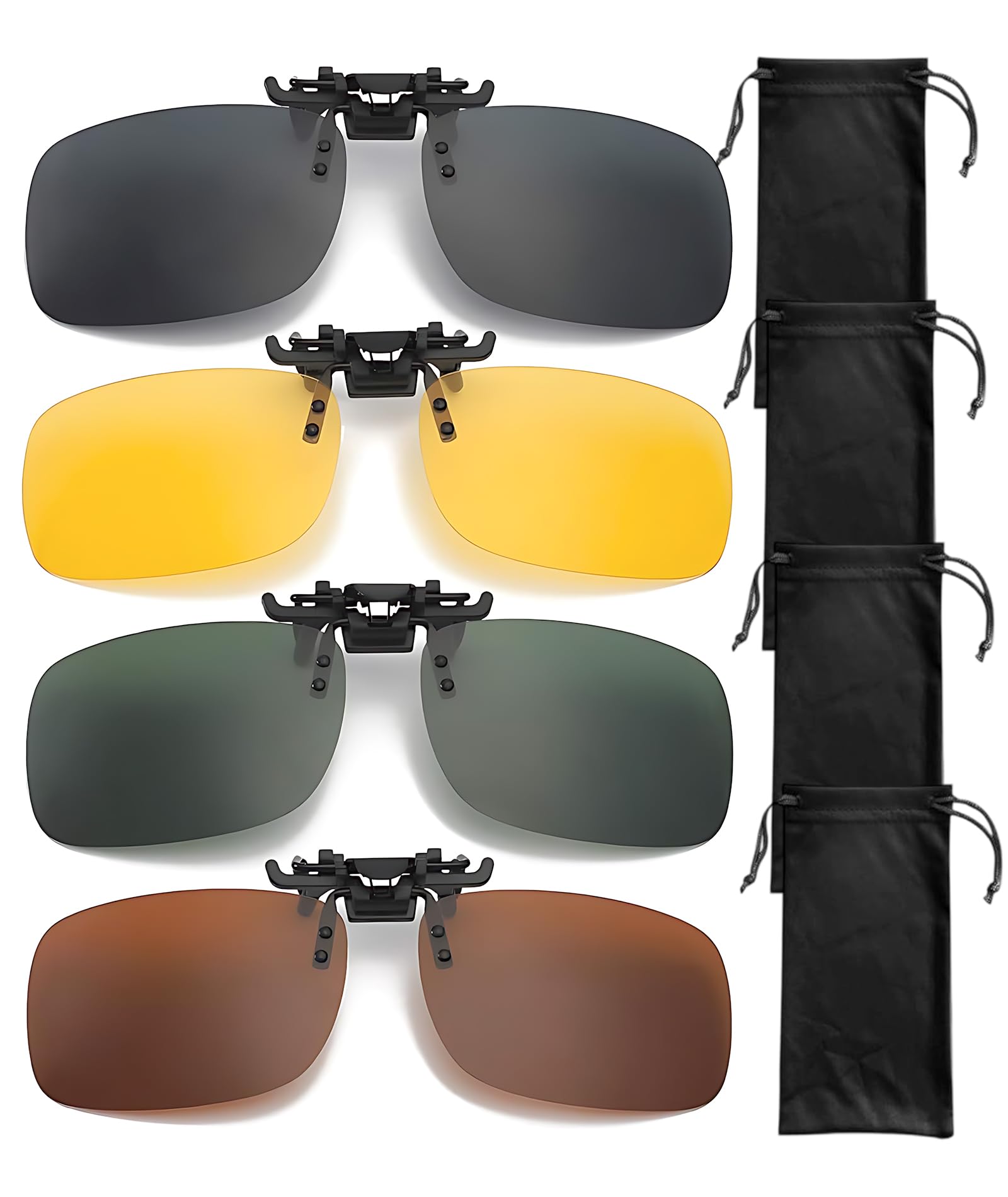 4Pcs Clip On Glasses For Men, Clip On Sunglasses For Outdoor Activities, Clip on Sunglasses for Men, Eye Frames for Men, Driving And Sports Use, Set Of 4 Lens Types With Storage Bags-image-16
