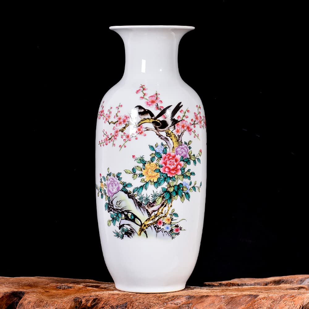 asdchZen Chinoiserie Jingdezhen Porcelain Vase Pastel Landscape Flower Arrangement Dry Flower Living Room Decoration Tv Cabinet Wine Cabinet Porch Decoration With Base,B
