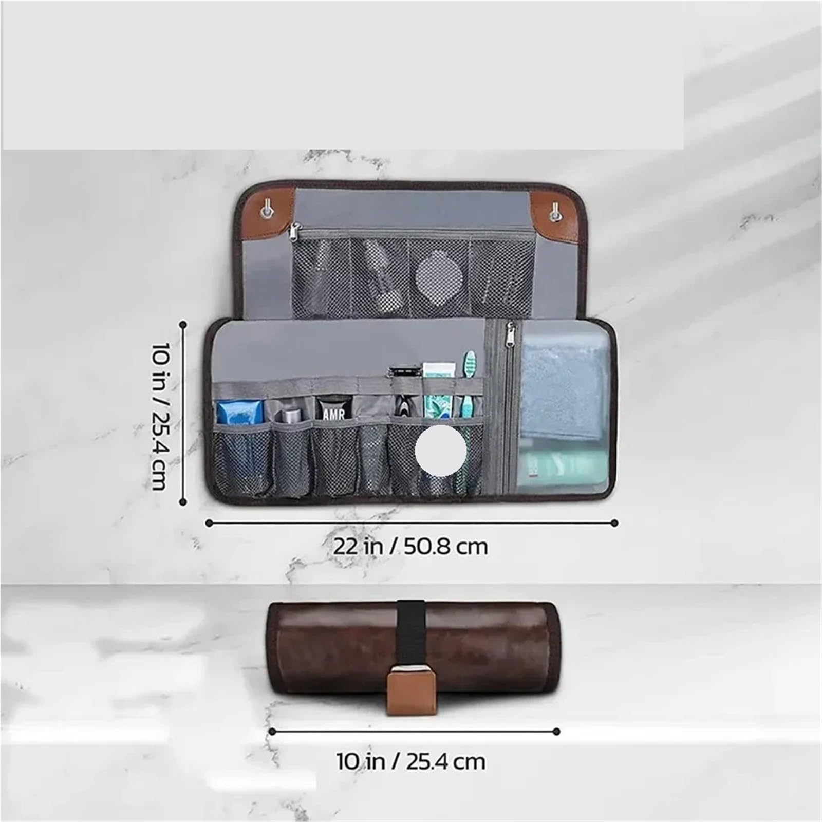 Trousse Uomo Borsa da toilette viaggio for uomo, kit Dopp arrotolabile universale igienico resistente all'acqua in pelle