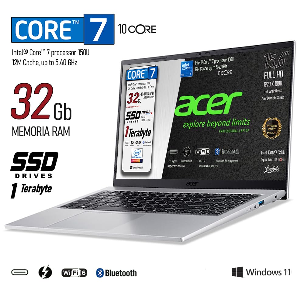Acer Aspire Notebook Intel Core 7 150U 32GB RAM 1TB SSD 15.6" FHD Win 11