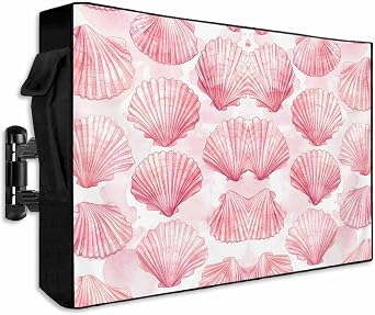 Outdoor TV Cover Ocean Pink Shells Weatherproof Waterproof Outside TV Protector with Zipper,Summer Watercolor Marine Life Smart Television Screen Cover for 70 to 75Inch Screens