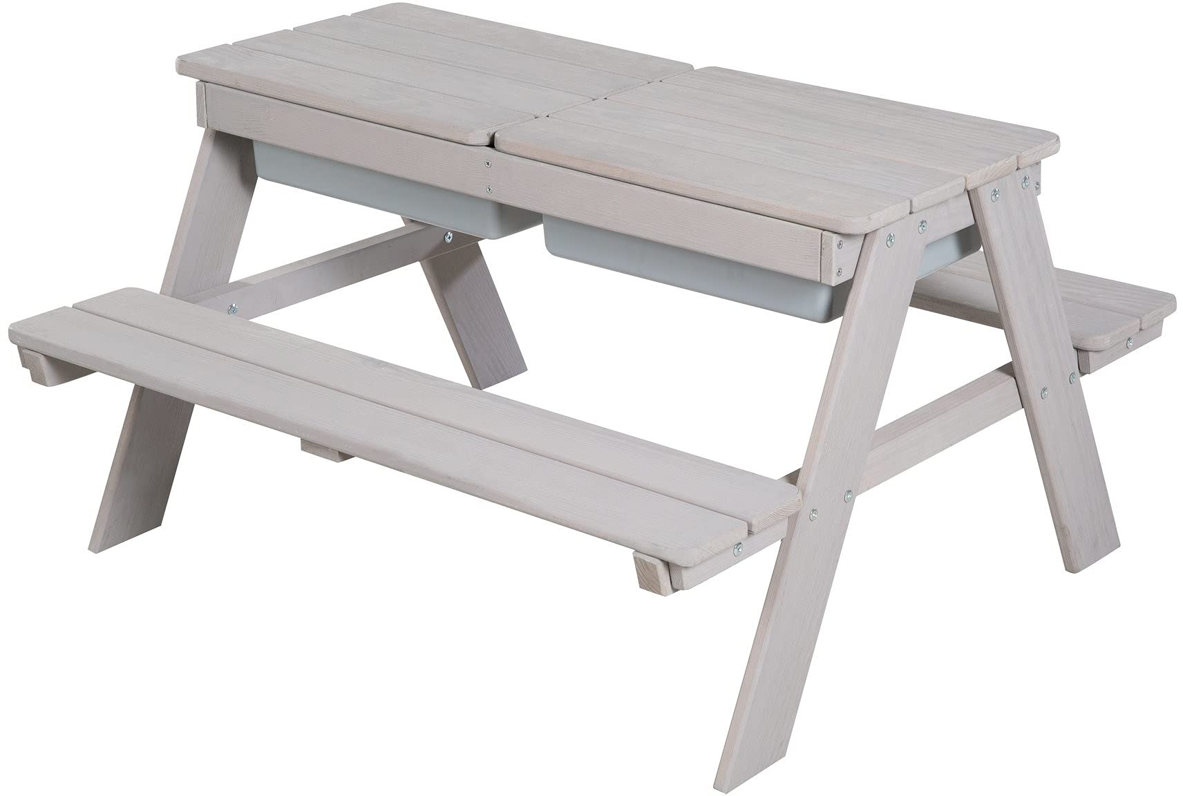 roba Set seggiolini per bambini Outdoor Deluxe con vaschette da gioco, set sedute in legno massello resistente alle intemperie e tavolo bricolage
