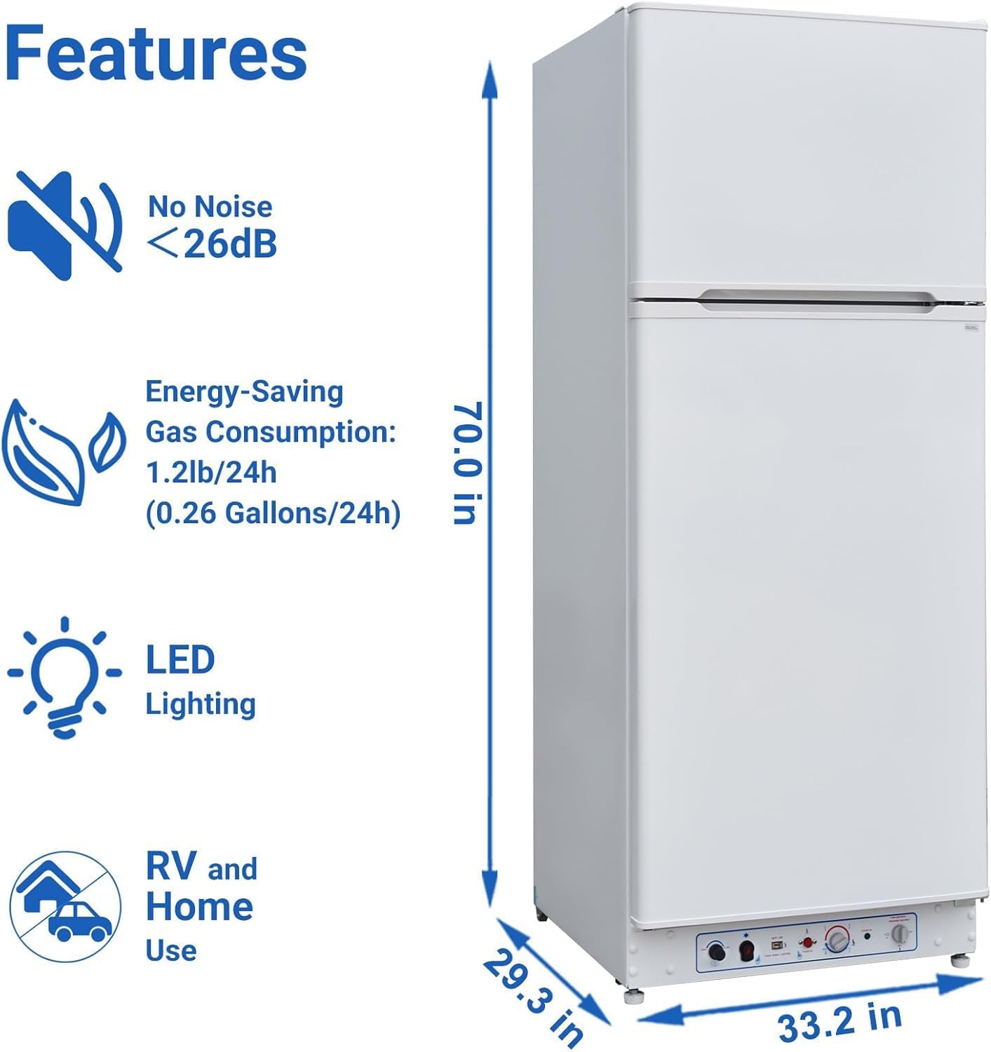 Smad 13.4 cu.ft Gas Refrigerator with Freezer, Propane RV Fridge for RVs, Campers, Off-Grid Cabins, White