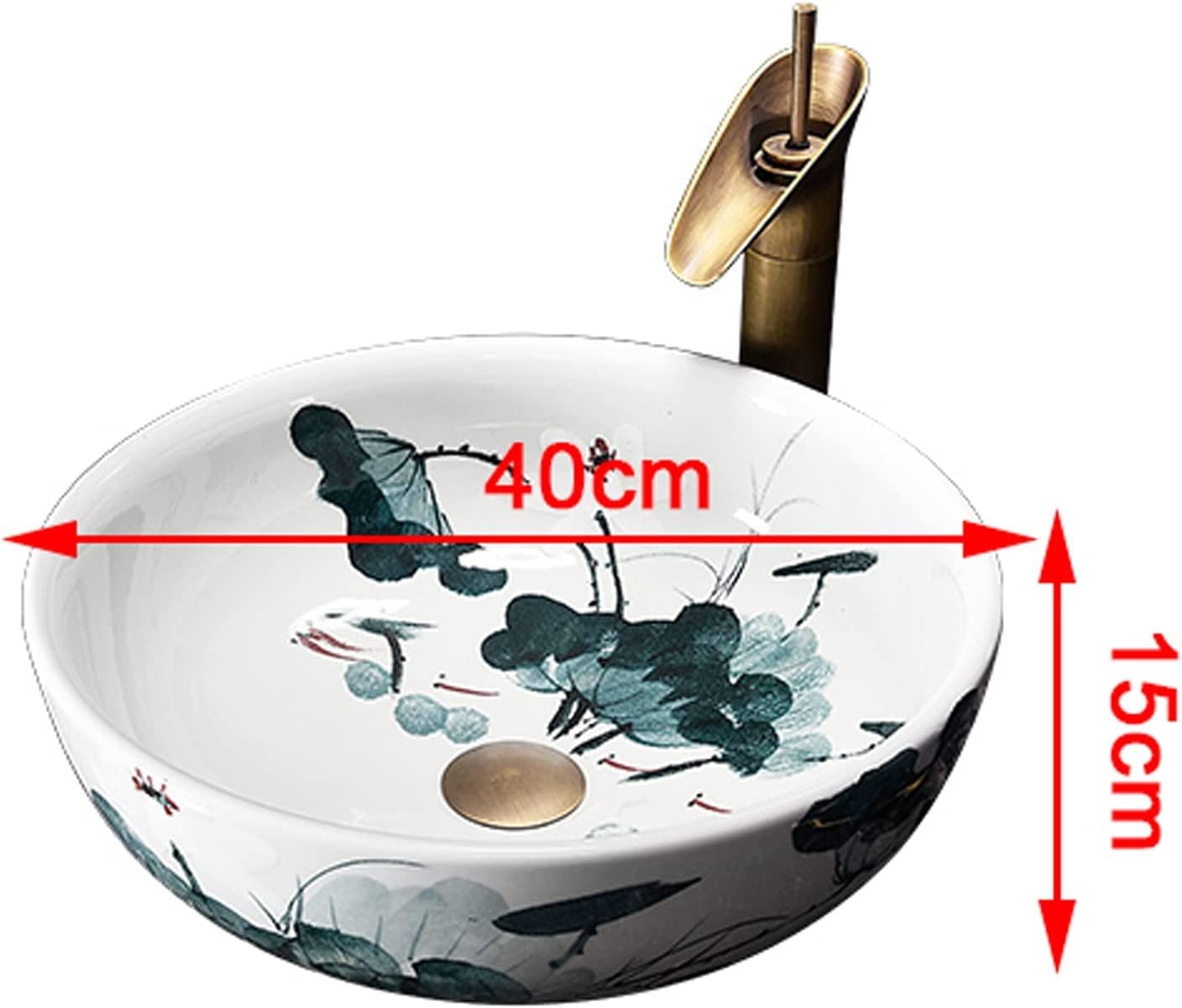 Ceramiczna Umywalka Łazienkowa, Umywalka Ceramiczna, Umywalka Nablatowa, Okrągła, Niebiesko-Biała, Porcelanowa, Artystyczna, Umywalka Nablatowa Z Liściem Lotosu, Lotus Pa