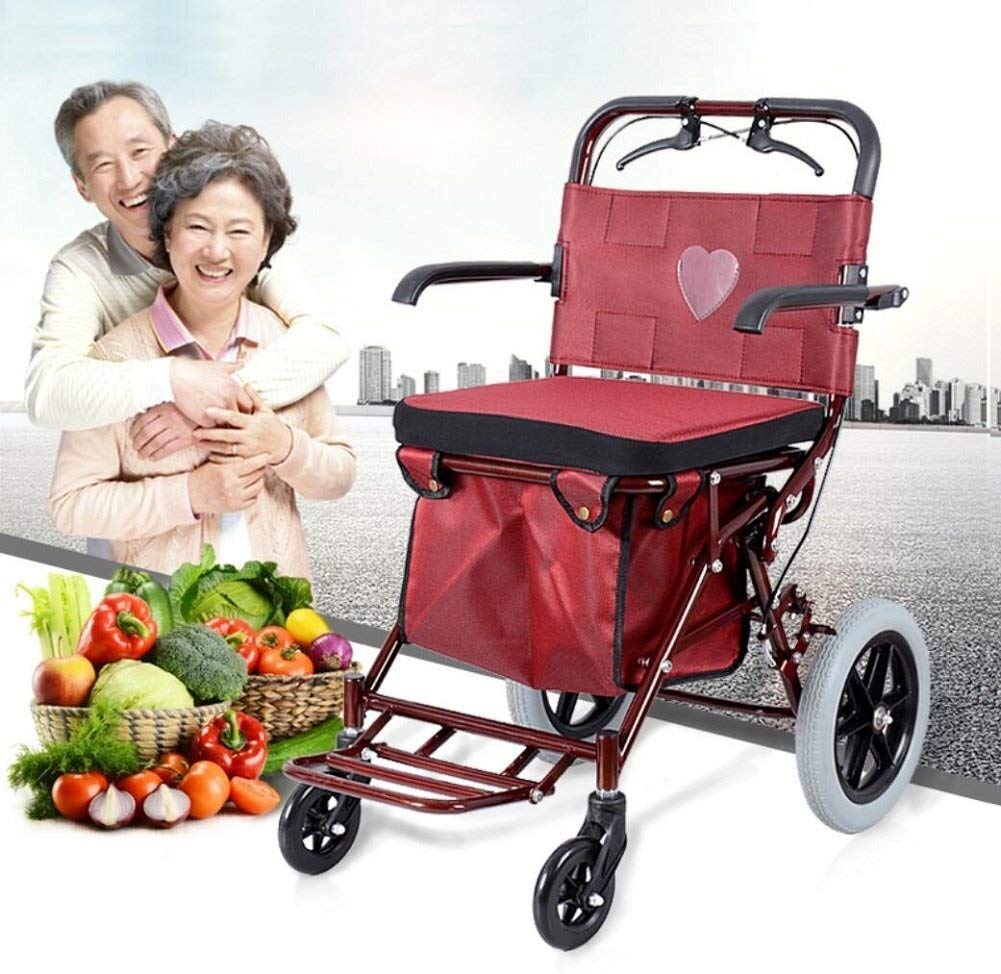 Andador Andador Andador, Carrito de Compras, Carrito de Movilidad, Cochecito Ligero, Scooter Plegable con Asiento y Bolsa de 4 Ruedas Interesting