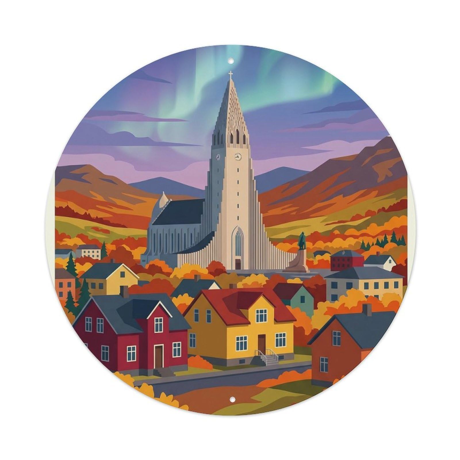 Vintage Travel Reykjavik Iceland Autumn Metal Tin Sign