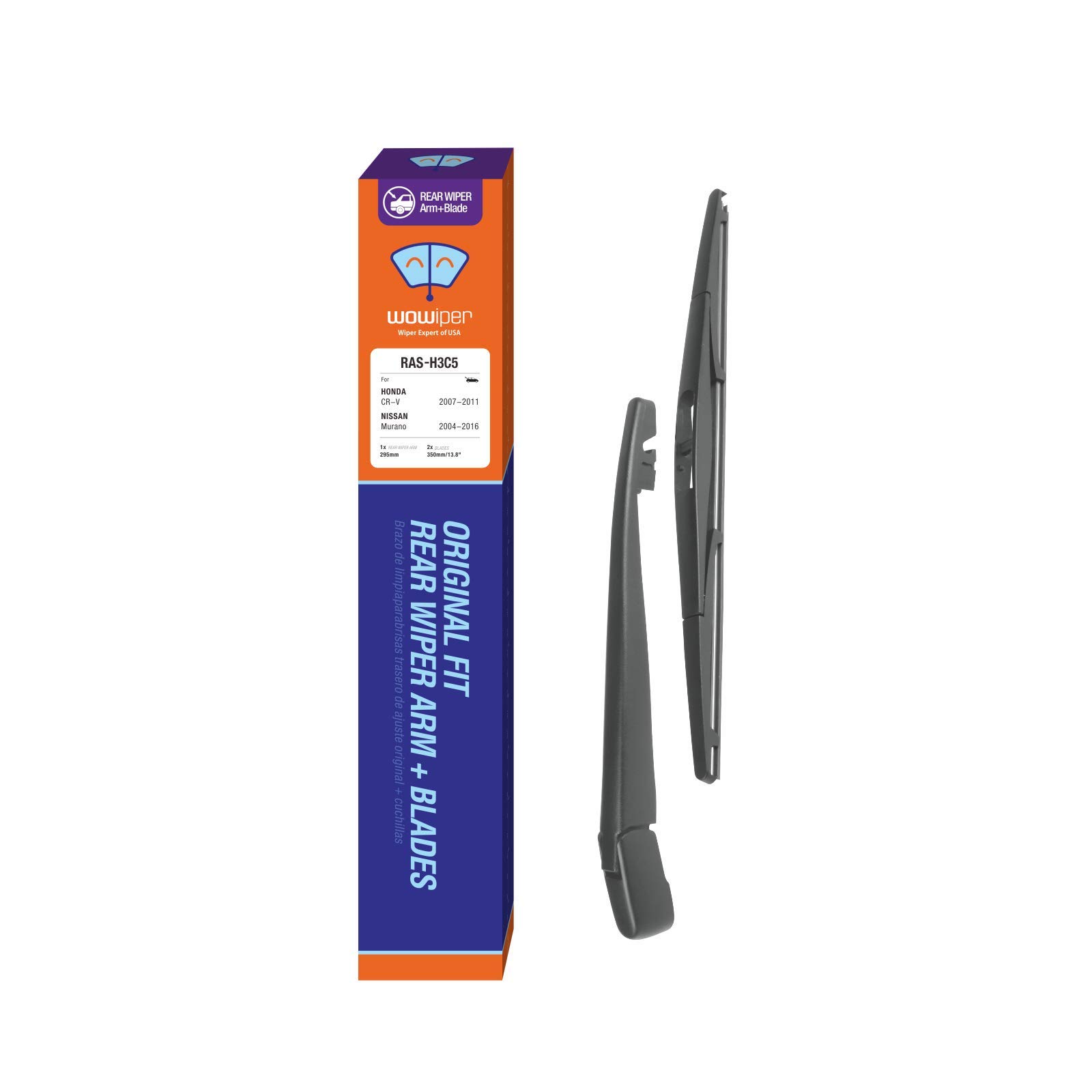 WOWIPERFor Genuine Honda 76720-SWA-003 CRV 2007-2011 Rear Windshield Wiper Arm and Blade Replacement, Exact Fit for CR-V 2007 2008 2009 2010 2011 Rear Wiper Assembly, 350mm - 14" + 14 inch (set of 2)
