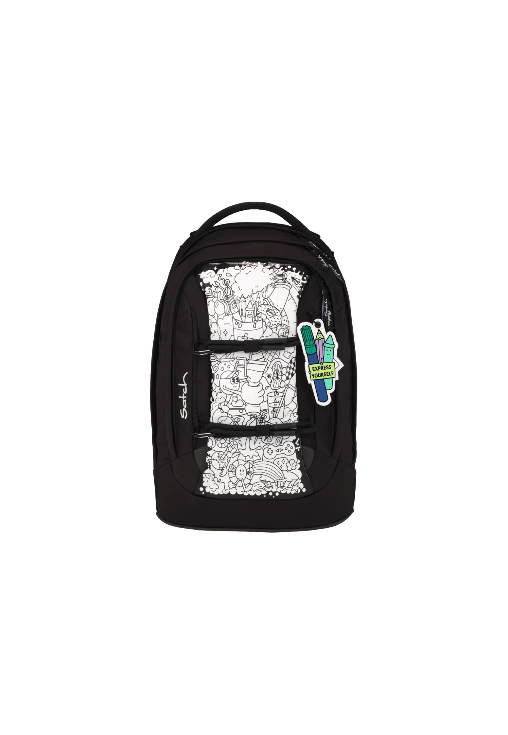 Satch Schulrucksack-Set Pack Set Artist Edition - Schwarz | 3-teiliges Set mit 30 L Stauraum, ergonomisch, inklusive Schlamperbox und Sportbeutel für die 5. Klasse
