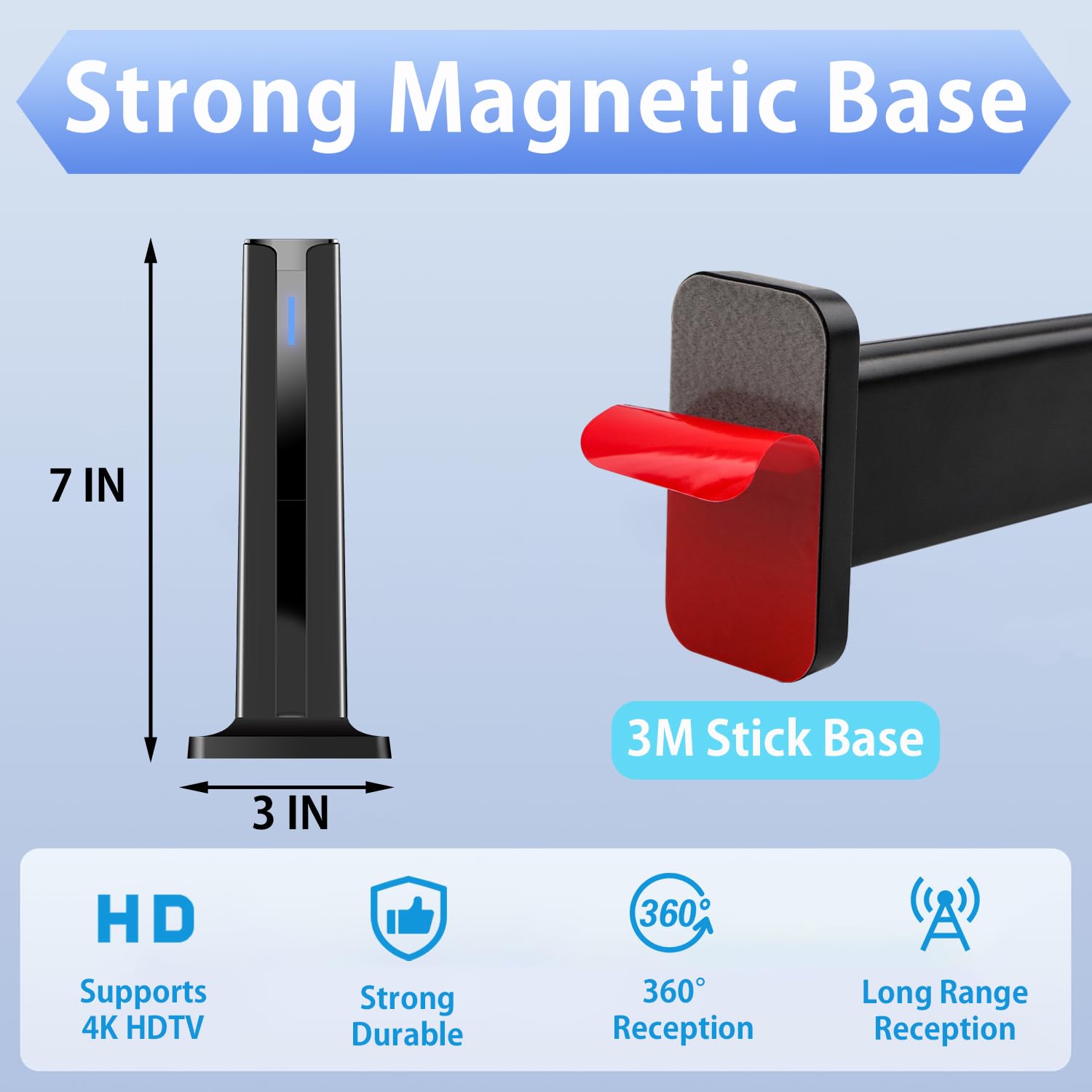 Antena de TV, 2024, Antena de TV para Smart TV en Interiores con Base magnética Fuerte, Antena de recepción de 360° y Largo Alcance para Canales Locales, Antena de fácil instalación para TV sin Cable