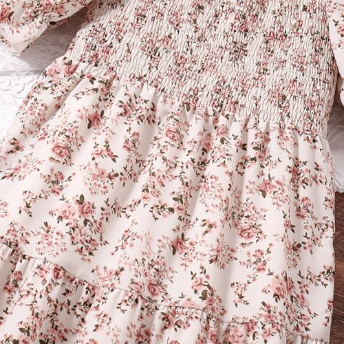 EIAY Shop Girls Floral Casual Dress Puff Sleeve Plaid Smocked Dresses Square Neck for 7-12 Years3